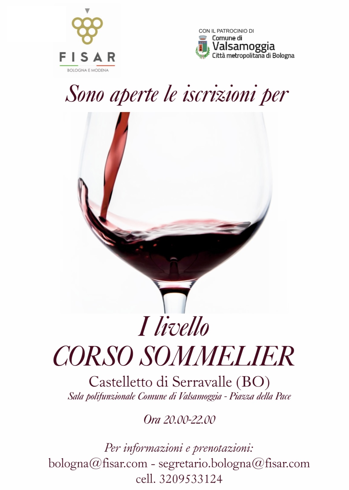 Corso sommelier di 1° livello a Castelletto di Serravalle – Valsamoggia (Bo)